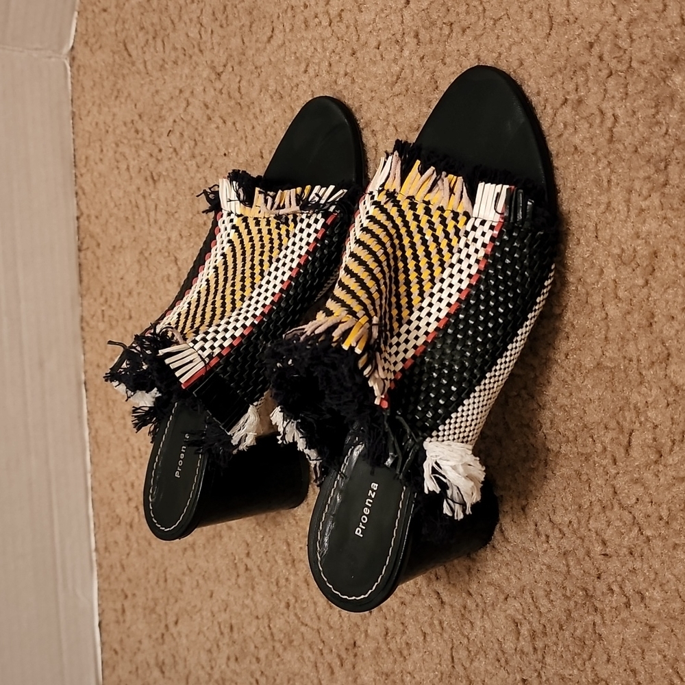 Proenza Schouler Woven Black Patent Heel Mules Shoes Size 36